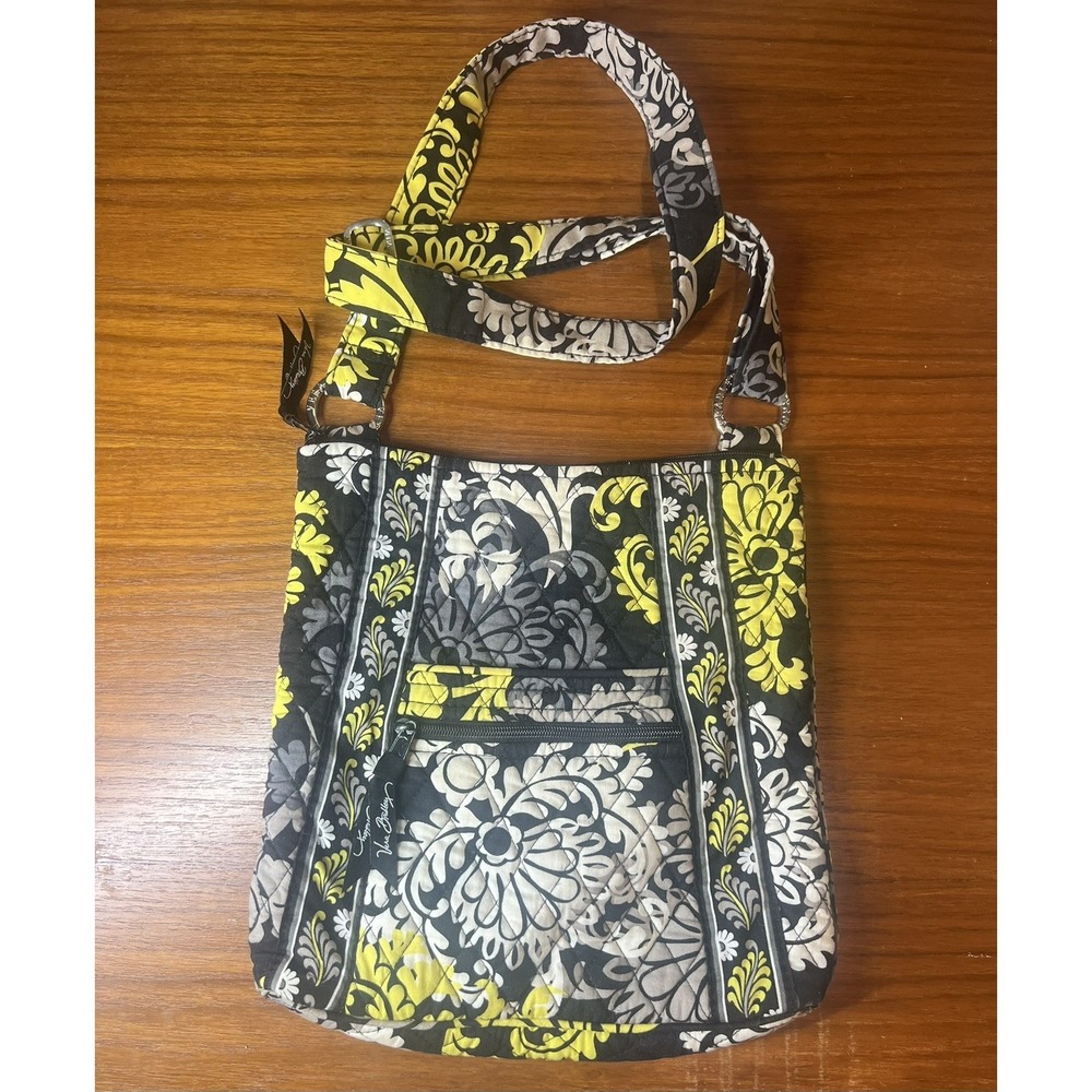 Vera Bradley Yellow Black Quilted Crossbody Purse Bag - Retired Baroque Pattern